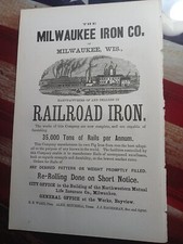 1872 Print Ad MILWAUKEE IRON COMPANY railroad Rails Factory Picture Wisconsin picture