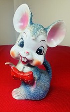 VTG Original Anthropomorphic Blue Sugar Glaze Mouse Red Bow Tie MCM Home Decor picture