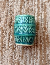 Vintage MCM Green Ceramic Toothpick Holder Japan Barrel Shaped Rare Color picture