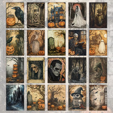 20 Halloween Postcard Lot Spooky Sepia Witches Frankenstein Owl Raven Ghost Crow picture