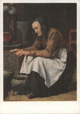 Women Albert Anker's Hohes Alter (High Age): Elderly Woman by Hearth Postcard picture