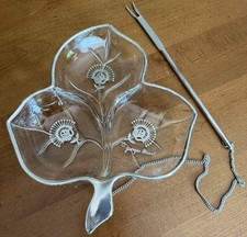 Vintage Georges Briard Silver Decorated Divided Glass Relish Dish with Fork picture