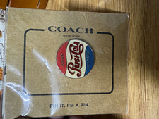 COACH New York Pepsi-Cola Enamel Pin Red White Blue Rare, New In Package picture