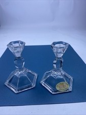 2 Vintage 24% Full Lead CRYSTAL Taper Candle Stick Holders 4” U.S.A. picture