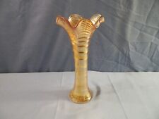 Vintage Imperial Marigold Carnival Glass Ripple Swung Vase 8 1/4
