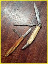 Vintage Folding Knife Lot Of 2 Double Blade Saw Pruning 6-9 Inches Old Style picture