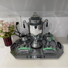 RARE VTG Forman Family Coffee Tea Maid 4 Cup Percolator Set w/ Tray Cream Sugar picture