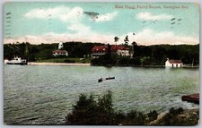Postcard Parry Sound Ontario c1907 Rose Point Georgian Bay Steamer Canoes Tower picture