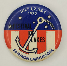 Vintage 1972 Festival Of Lakes Fairmont Minnesota Souvenir Button Pinback picture