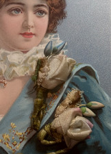Antique Silk Ribbon French Victorian Set of 2 Roses on Stems with Pips picture