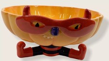 HALLOWEEN PUMPKIN Boy 7.75W X 4H CERAMIC JACK-O-LANTERN CANDY DISH S31 picture