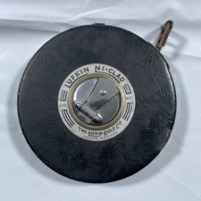 Lufkin Ni-Clad Steel Tape Measure Round Leatherette Case Fold Out Crank 100 FT picture