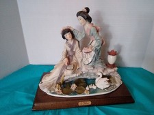 Vintage 1987 Belcari Japan Springtime on Bridge/Bench Geishas Flowers Swans picture