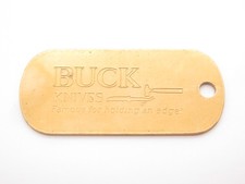Vintage 1980s Buck Knife Brass Japan Import Tag Key Chain Fob Dog Tag picture