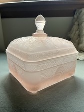 Vintage Indiana Glass Tiara Honey Dish Frosted Pink Bee Box picture