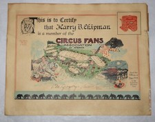 1944 CIRCUS FANS Association Of America Member Certificate EXTREMELY RARE picture