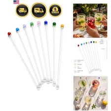 Glass Cocktail Stirrers Set – 8pcs Reusable Long Coloured Borosilicate Glass ... picture