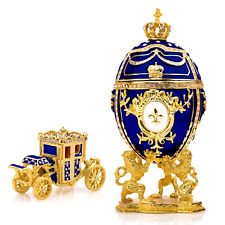 Royal Imperial Blue Faberge Egg Replica: Extra Large 6.6” with Carriage by Vtry picture