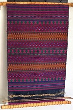 Vtg Guatemalan Handwoven Textile Wall Hanging Backstrap Loom Art Fabric Tagged picture