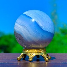 29G Natural Blue Lace Chalcedony Agate Sphere Quartz Crystal Gem Reiki Healing picture