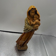Vintage ANRI Virgin Mary Madonna & Child Wood Carved Christian Statue Figurine picture