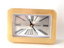 Vintage Bulova Brass Tone Finish Alarm Clock Model 7RA105 Japan WORKS Flaws Read picture