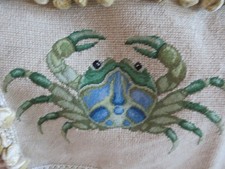 FRENCH CHIC Aubusson style Needlepoint Pillow Blue Crab Sampler NWOT 21