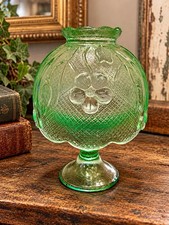 Vintage House Of Lloyd Green Glass Floral Fairy Lamp Tea Light Candle Holder picture