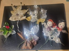 Lot of 5 Vintage Christmas Corsages Foil Leaves w Mercury Glass Balls & More picture