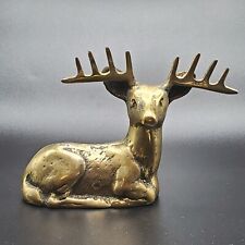Brass Deer Statue Mid Century Modern Buck Figure Metal Figurine 5” With Patina picture