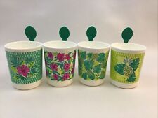 Tupperware Mugs Set of 4 Coffee Cups 11 oz. w/ Spoons Tropical Glamour Flowers picture
