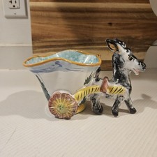 Clay Donkey Planter Hand Painted House Landscape Made In Italy Vintage picture