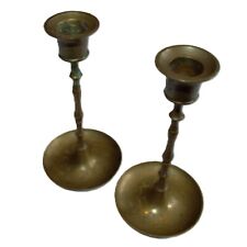 Vintage Pair Solid Brass & Etched Candle-holders India Boho Mid Century Modern picture