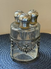 Empire style 19th C trio of perfume bottles in Silver plate ornate caddy France picture