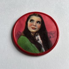 Hollywood Starlet Round Pocket Mirror 2” 1960’s RED  Long Dark Hair picture