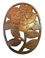 Vtg Old Dutch Design Rose Flower Trivet/ Wall Hanging Metal/ Cast Iron- A54 picture