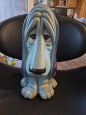 Vintage Blue Basset Hound Coin Bank Sad Eyes Dog Piggy Bank Kitsch Decor picture