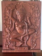 Antique Artisans Dangkor Wood Hanging SIGNED Dance Spirit Apsara Buddhist Mythol picture