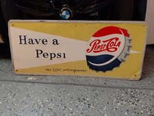 c.1950s Original Vintage Pepsi Sign Metal Embossed Bottle Cap Soda Have A Pepsi picture