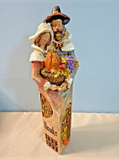 2011 Roman Inc Give Thanks Pilgrim Couple Faux Wood Resin Thanksgiving Figurine picture