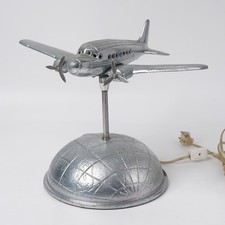 Vintage Sarsaparilla 1991 Art Deco Chrome Airplane Lamp Plane on Globe Base picture