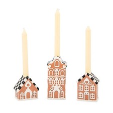 MacKenzie Childs Gingerbread Village Candle Holders Set of 3 Christmas NEW picture