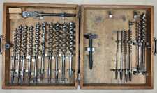 Russell Jennings (14) Piece Set (3) thru (16) Auger Drill Bits W/ Wood Case vtg picture