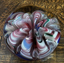 VINTAGE JOE ST. CLAIR ART GLASS MULTI-COLOR RIBBON CRIMP PAPERWEIGHT picture