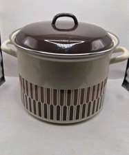 Vintage Moneta MCM Beige Brown Stock Pot 8-Quart Enamel with Lid Made in Italy picture