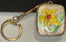 Vtg Gold Tone floral Music Box Key Chain Sankyo Japan plays Blue Danube Waltz picture