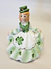 Vintage Lefton Irish Shamrock Girl Music Box 02296 St Patricks Day Japan picture
