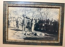 Antique original 19th century framed Indian dual tiger hunt sepia photographs picture