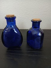 Two Vintage Kobalt Blue Small Vases/bottles With Corks Stoppers picture