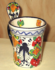 Talavera Pottery Blue Bird Mexican Pottery Cup and Spoon Set picture